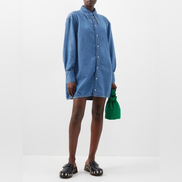 💋SOLD💋✨🌈Ganni Mini Shirt Dress Cutout-back Organic Cotton-blend Denim XXS/XS - Picture 9 of 13
